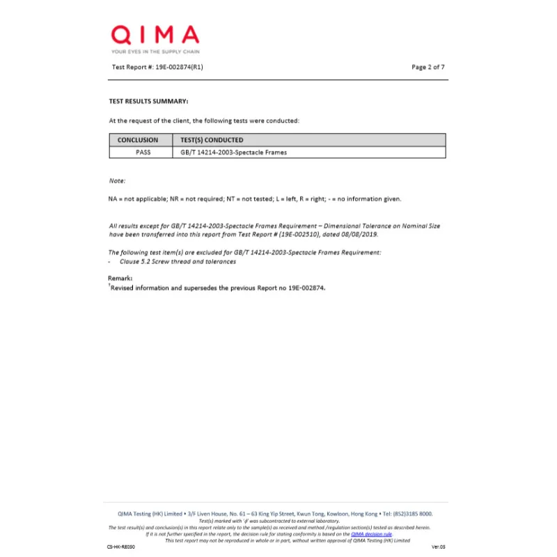 The image displays two pairs of eyeglasses shown from different angles on a plain background, along with some text and a barcode for identification.